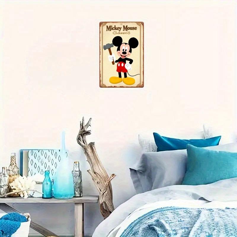 Vintage Mickey Mouse with Hammer Tin Sign - 5.08x20.32 Cm Wall Art for Home Studio, Living Room & Game Room | Classic Cartoon De