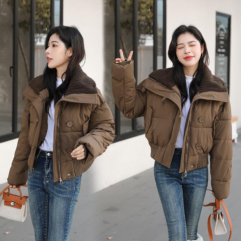High-waisted down cotton-padded clothes for women's short styles, large lapels, fashionable warm cotton-padded clothes, winter clothes, small thicken