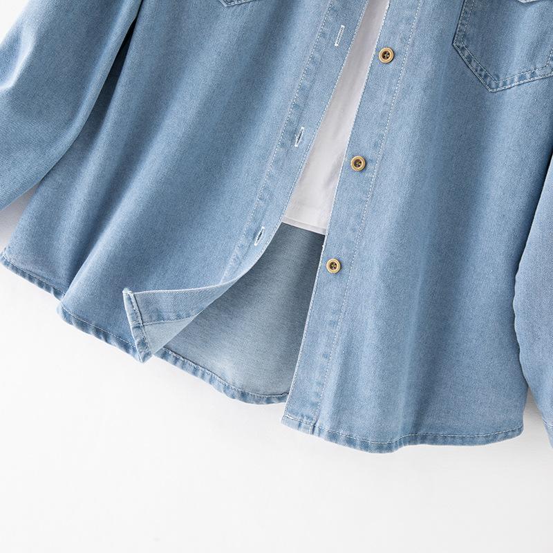 Denim Shirt Women's Spring and Autumn Soft Retro Stacked Wear Casual Loose Lapel Pocket Long Sleeve Jacket Women Women Classic Lapel Chest Pocket