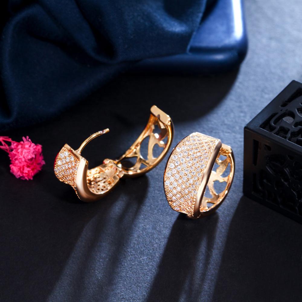 CMM Simple Sparkly Gold Color Cubic Zirconia Hoop Earrings