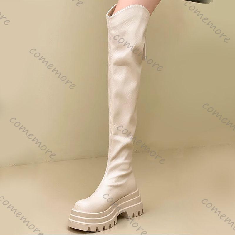 Fashion Comemore Women's High Boots Autumn Platform Thigh High Boots Fashion Women Sheoes Back Zip High Heels Over The Knee Boots Female