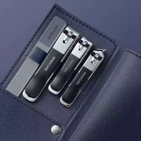 

Manicure Nail Clipper Set Four Piece Kit with Nail File and Carrying Case Stainless Steel Tools for Personal Grooming and Nail Care One Size