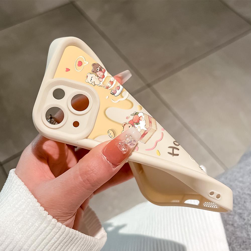 Für iPhone 16 15 14 13 12 11 Pro Max XS Max XR X SE 8 7 Weiche Silikon-Kuchen-Donut-Bär-Muster Vollobjektiv-Schutz-Telefonhülle