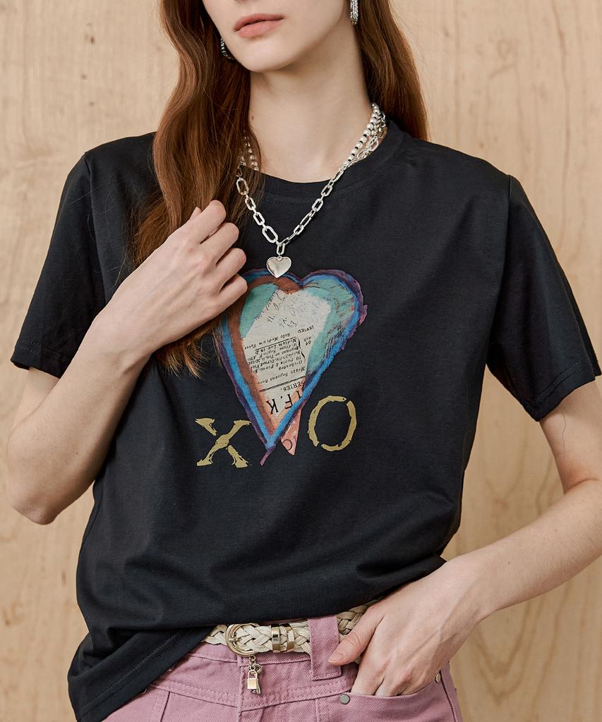 MAXZA Vintage Heart Print Crop Short Sleeve T-Shirt