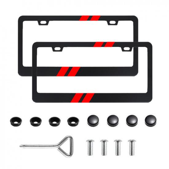 2P For Dodge Charger Red Car License Plate Frame Black Metal Cover Accessories