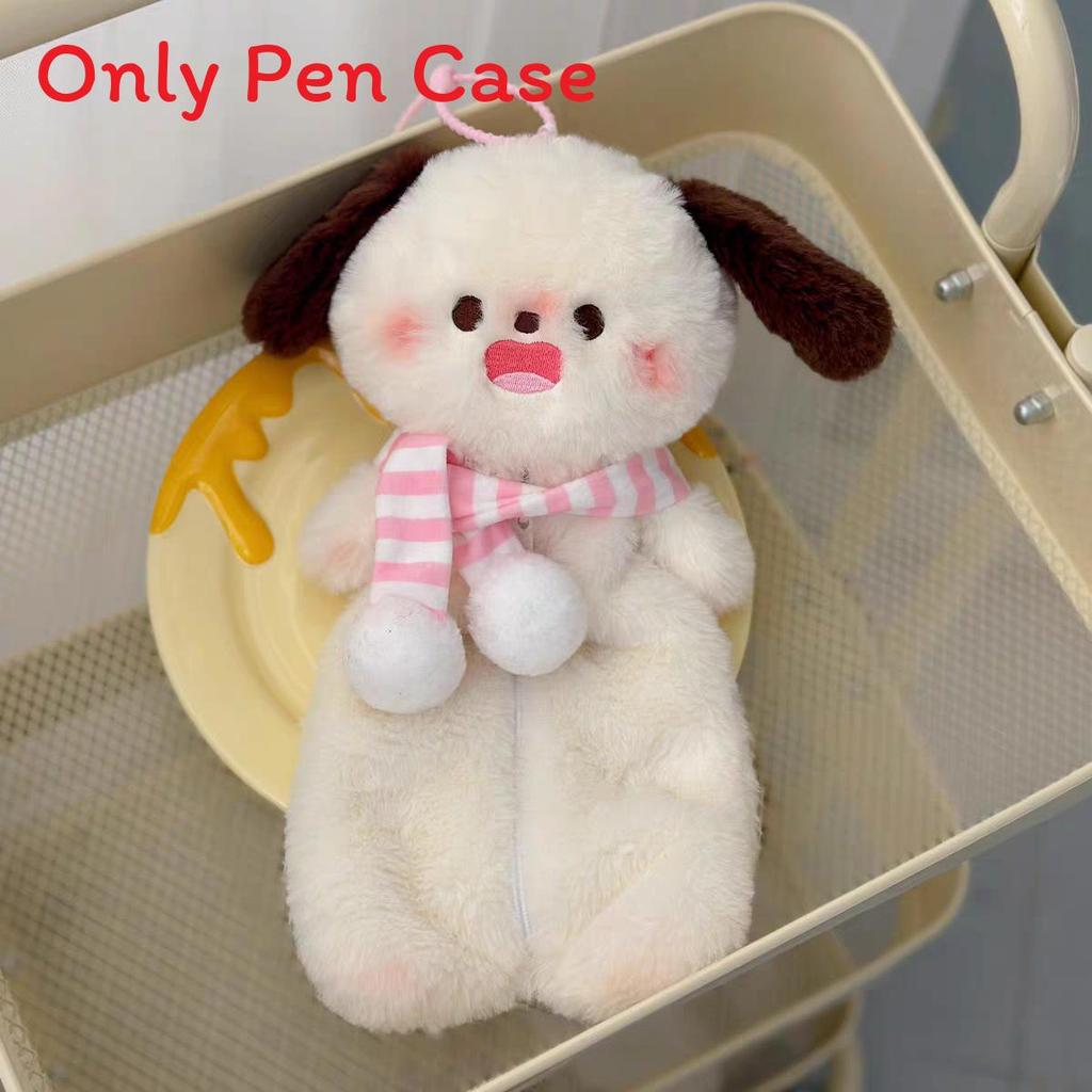 Cute Plush Dog Pen Case With Scarf Design For Girls And Students