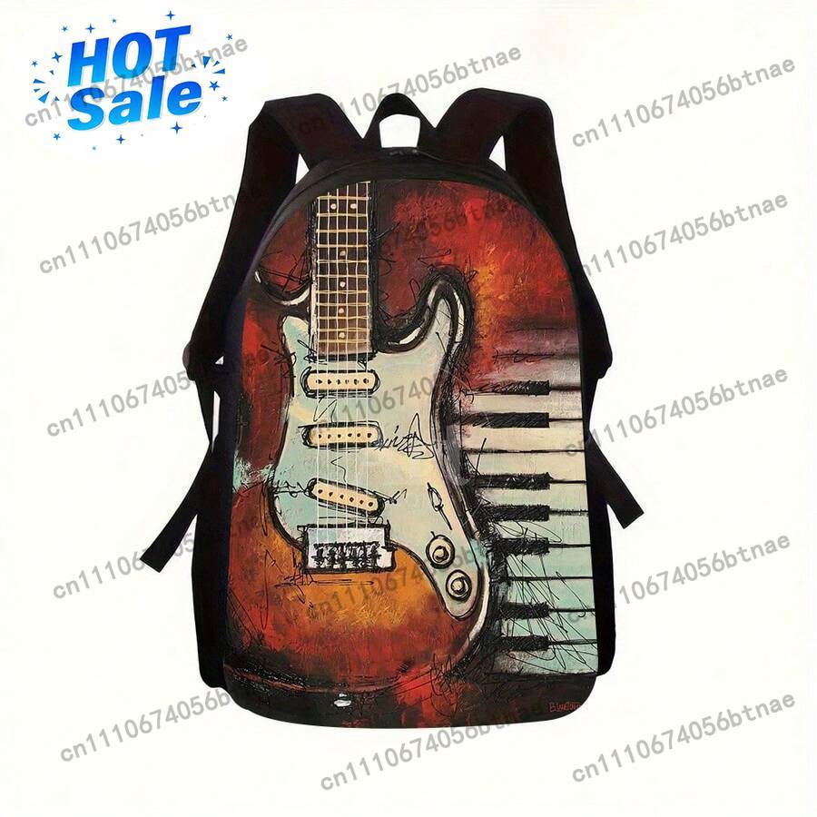 1pc Music-Themed Backpack With Electric Guitar