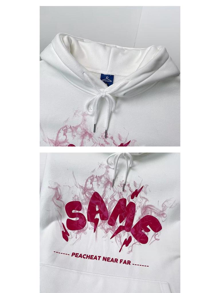 Unisex Graffiti Hooded Sweatshirt with Puff Print - Niche Cute Style, Thin Plus Velvet, Perfect for Autumn and Winter Couples.