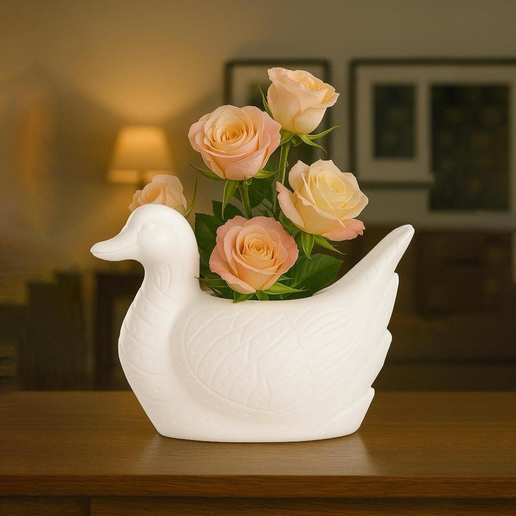 Kleiner Pflanztopf in Entenform aus Kunststoff für Heimdeko und Schreibtisch | Dekorativer Tisch-Blumentopf für Wohnzimmer | Pflanzgefäße Gartendekorationsartikel
