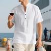 Summer European and American Men's Casual Loose Shirt Casual Stand-up Collar Button-down Linen Short Sleeves