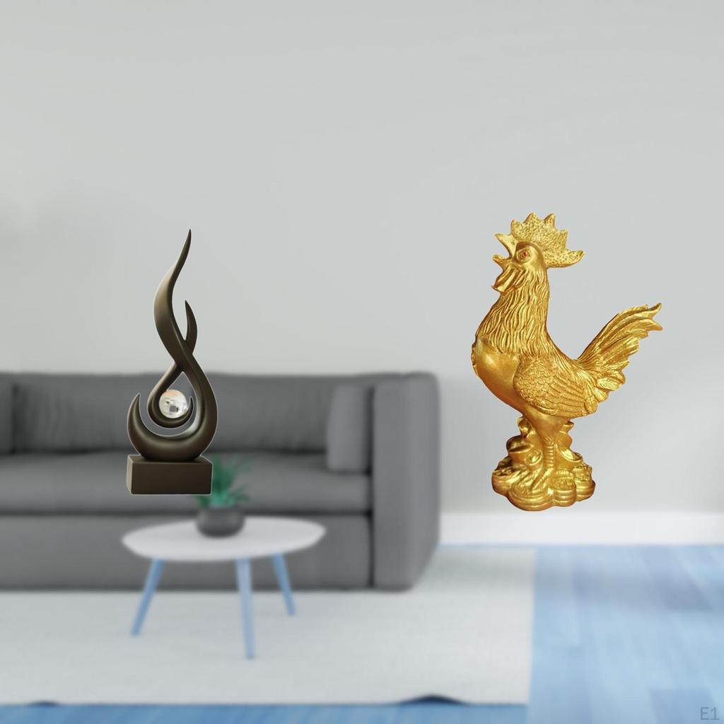 Modern Resin Flame Rooster Sculpture Abstract Figurine Feng Shui Art Ornament for Living Room