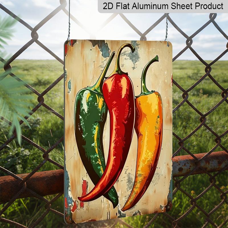 2D Flat - Vintage Red Pepper Metal Wall Art Sign Durable Aluminum Material Perfect for Hanging Indoors or Outdoors, Suitable for Porches, Living