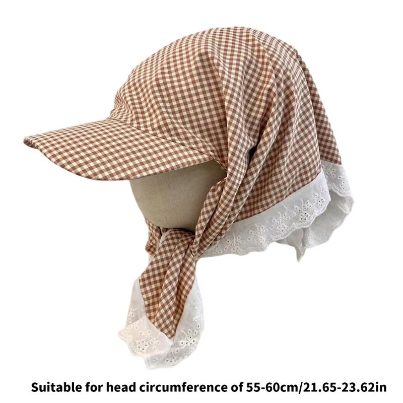 Fashionable Checkered Head Wrap Hat Comfortable and Multiuse Sunproof Headover Hat for Women Teens Comfortable Headwear