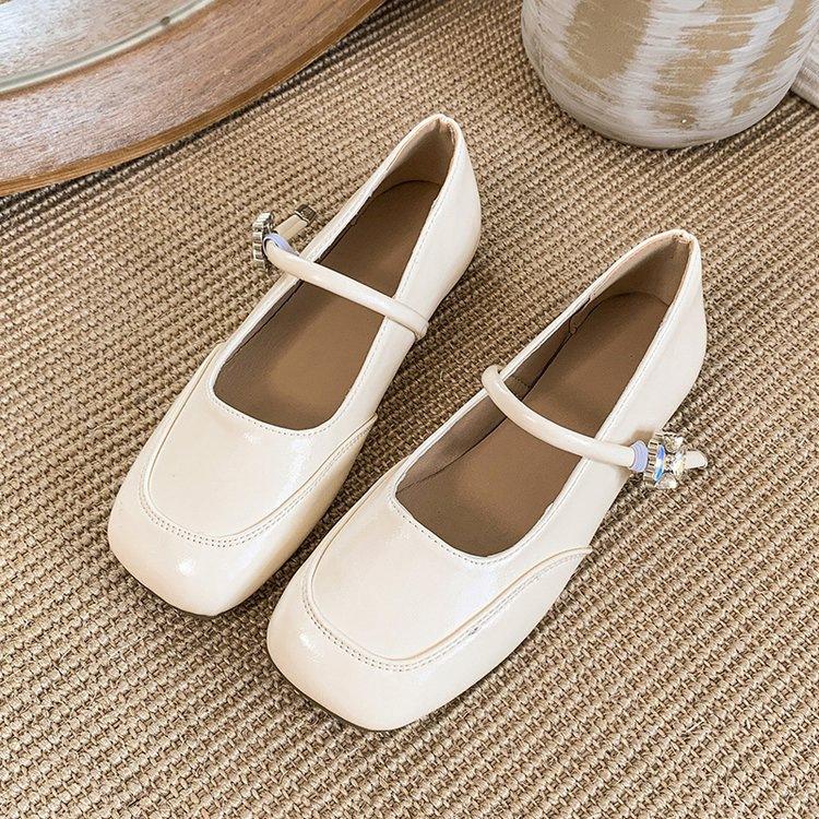 French retro Mary Jane shoes new autumn light mouth silver small leather shoes Doudou shoes single shoes