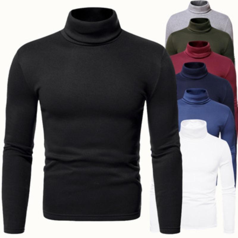 Autumn and Winter Men's Turtleneck Long-sleeved T-shirt Velvet Solid Color Bottoming Shirt Men