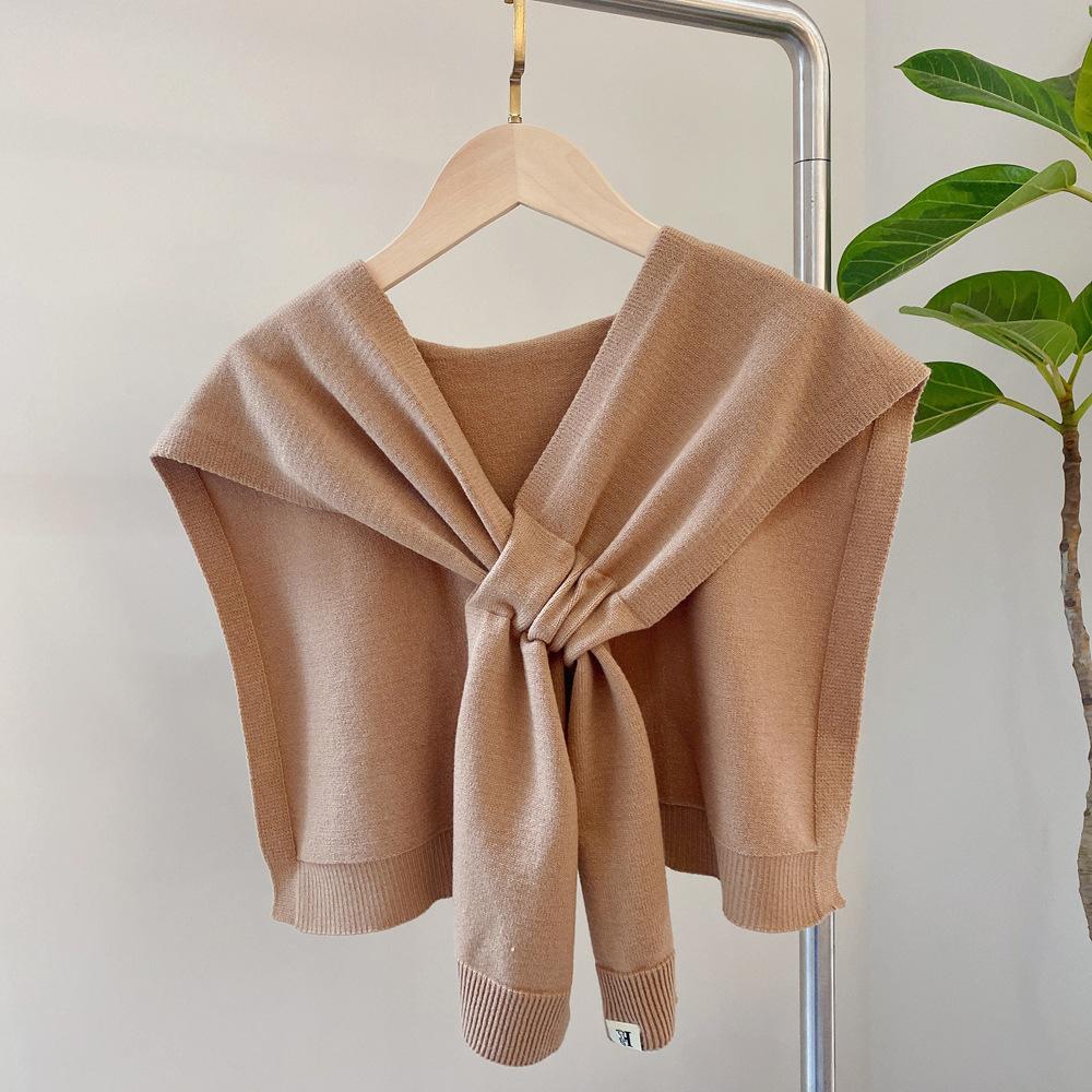 Four seasons solid color knitted small shawl scarf scarf women's cross collar sweet wind multi-color versatile decoration warm
