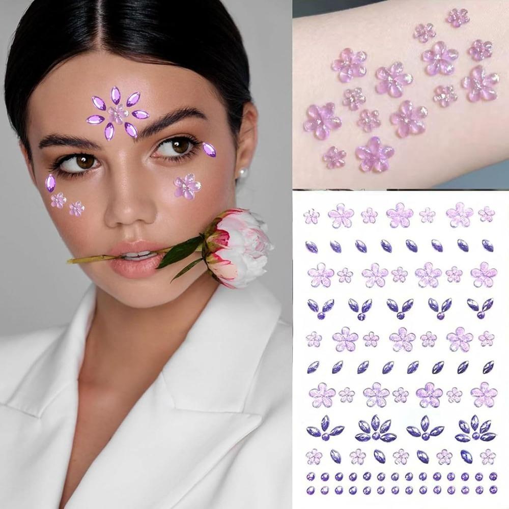Self-Adhesive Rhinestones Face Gems Sticker Flower Makeup Decoration  for women and girls