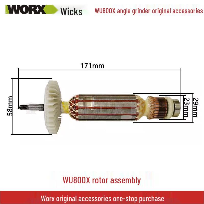 Wickes Angle Grinder Accessory Set: WU800X Head Shell, Carbon Brush, Gear Rotor, Stator, Switch Housing, Spindle.
