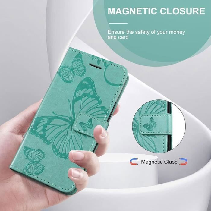 Coque de protection - Samsung - Galaxy A55 5G - Cuir PU Papillon - Vert - Semi-rigide