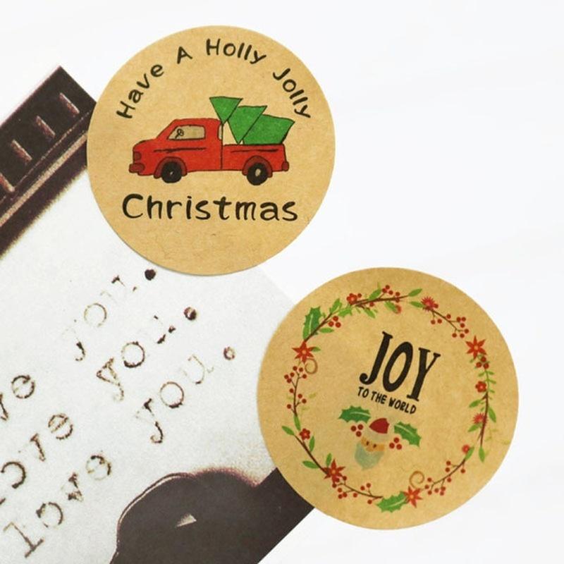 120Pcs Christmas Joy To The World Have A Holly Jolly Cake Packaging Sealing Label Kraft Sticker LS