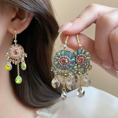 Pendant Crystal Stud Earrings Exaggerated Vintage Long Earrings Rhinestone Drop Earrings  Women