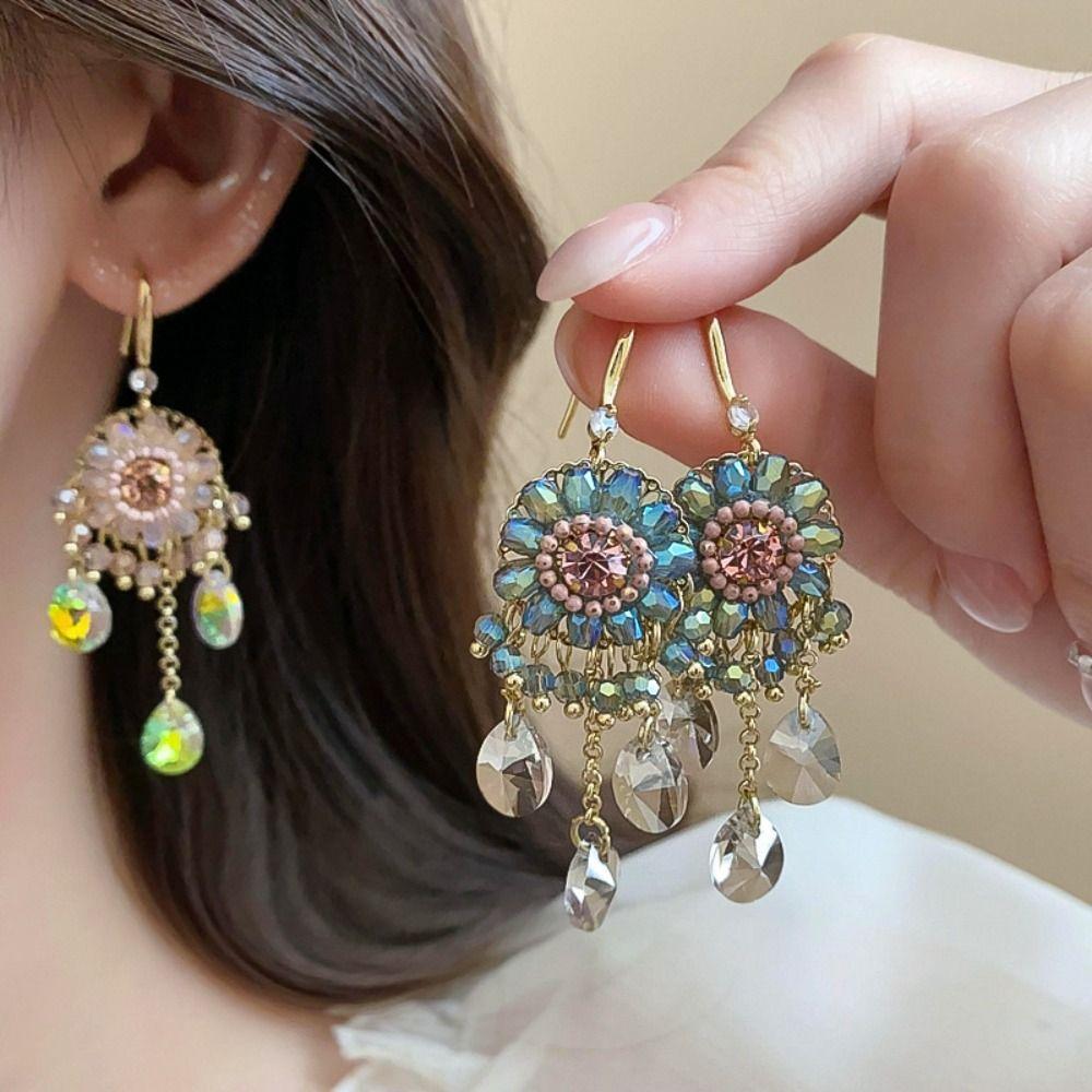 Pendant Rhinestone Drop Earrings Exaggerated Vintage Long Earrings Crystal Stud Earrings  Party