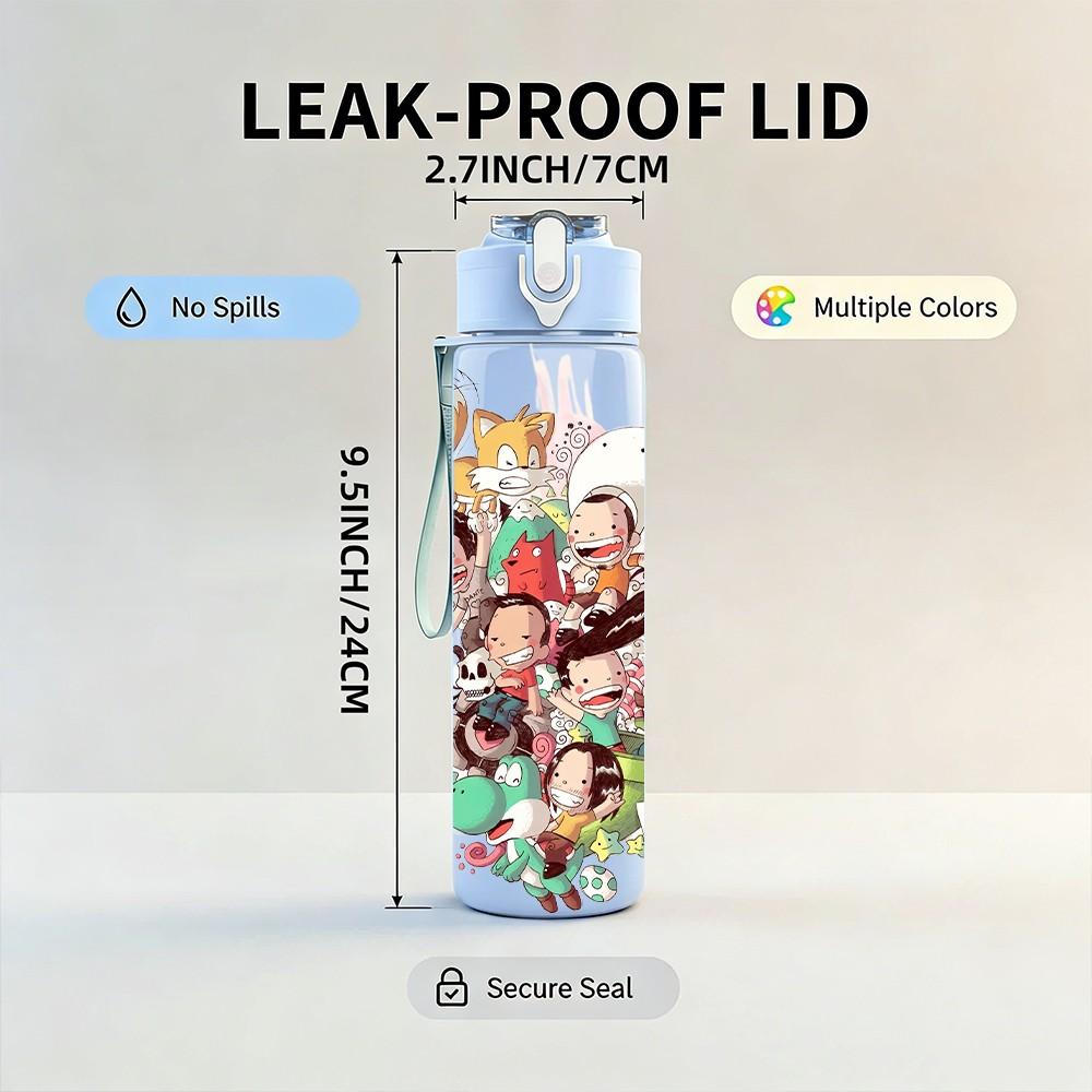 1PC Kids Group Gathering Cartoon 750ml Color Plastic Sports Water Bottle Leakproof Flip Straw Lid Suitable for Sports Office Home Use