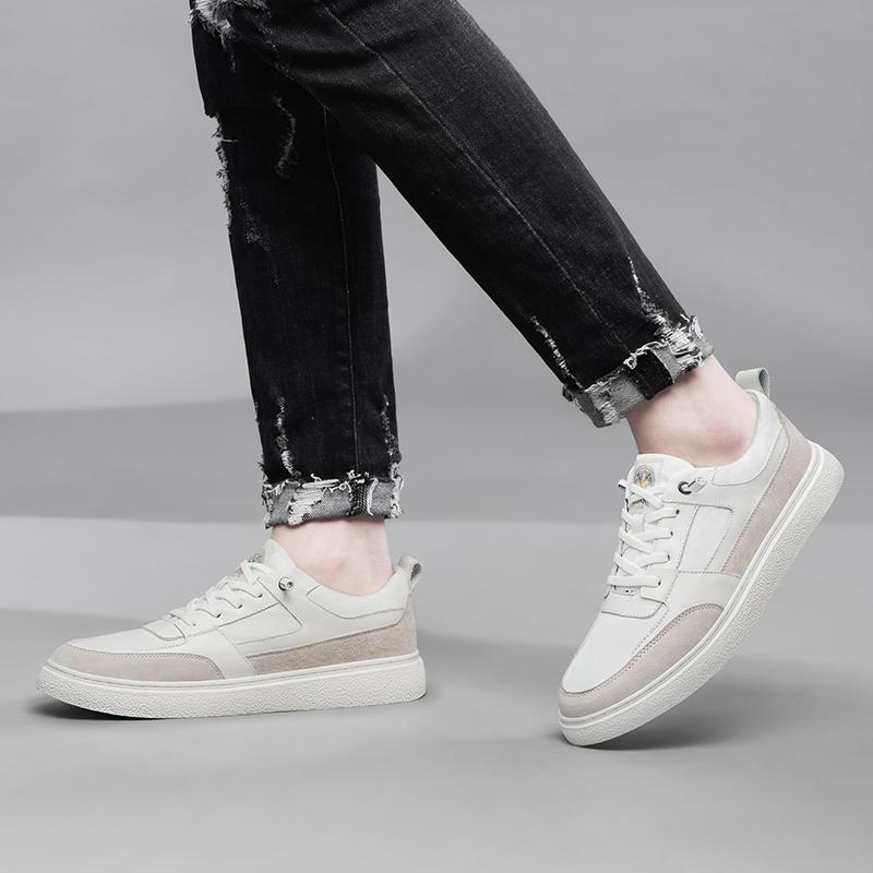 Men's Genuine Leather Casual Shoes Splicing Fashion Design Versatile Flat Shoes Sports Casual Shoes Soft Soles Comfortable