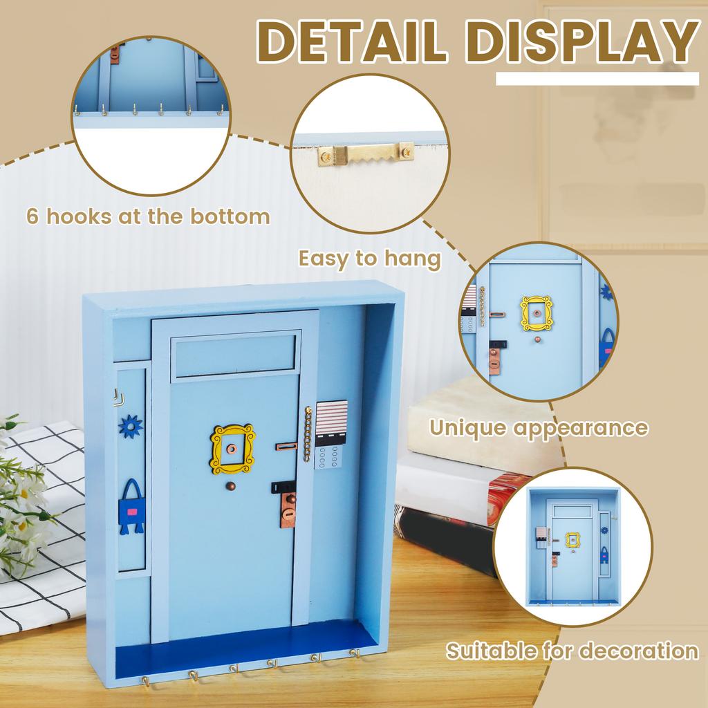 Wooden Wall Key Hanger with 6 Hook Wall Mounted Key Holder Decorative Key Storage Rack Sturdy Entrance Key Mail Organizer