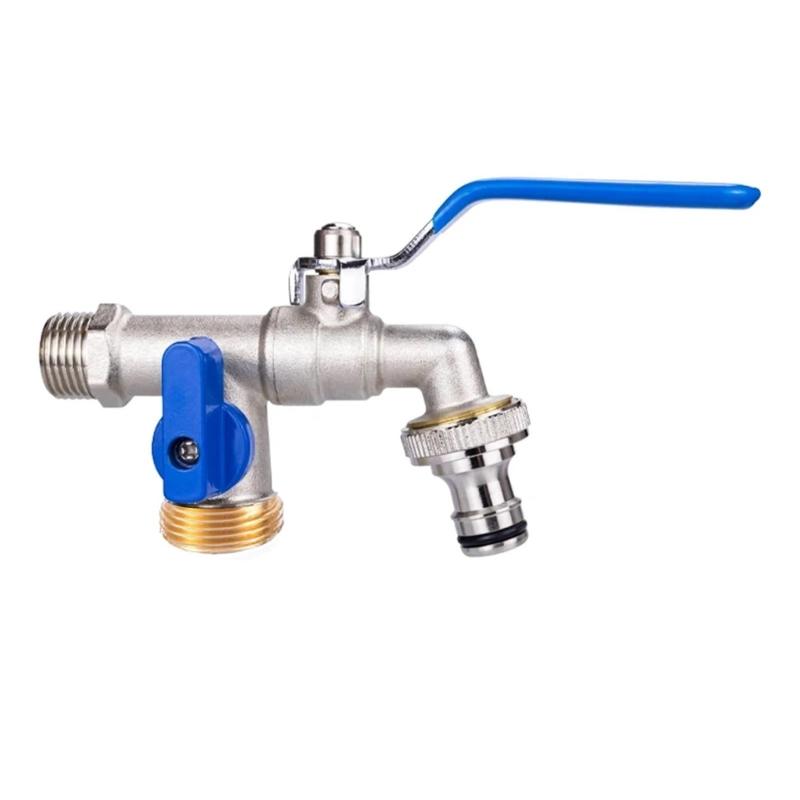 

Sturdy 3/4Inch Brass Bibcock Rustproof and Cold Resistants Comes with 2 Hose Connectors for Outdoor Garden Use синій