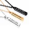 I Love You Letter Print Chain Couple Necklace Stainless Steel Square Bar Pendant Party Necklace Jewelry Accessories