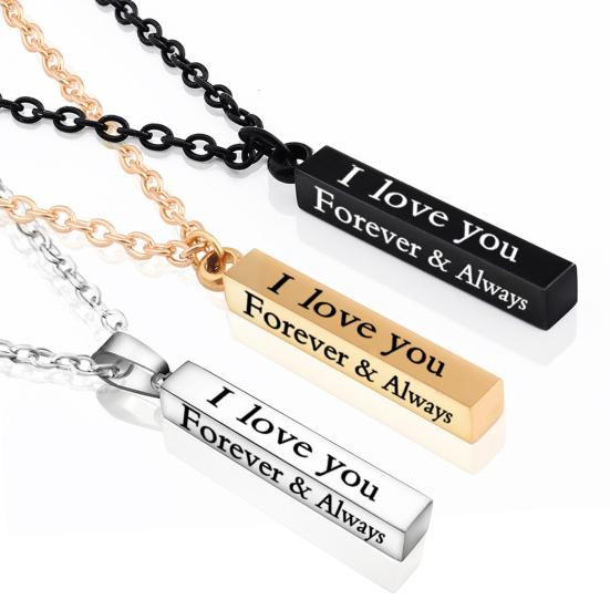 I Love You Letter Print Chain Couple Necklace Stainless Steel Square Bar Pendant Party Necklace Jewelry Accessories