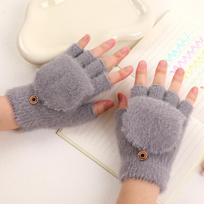 Mink Fur Women's Gloves, Flip Half Finger Gloves, Comfortable, Mink Fur, Warm and Thick, Women's Gloves, Exquisite Outdoor Gloves