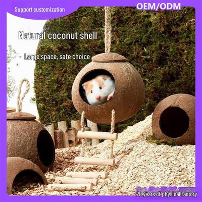 Natural Coconut Shell Hamster Hideout: Cozy Climbing, Sleeping, and Landscaping Nest for Small Pets, Birds, and Rodents