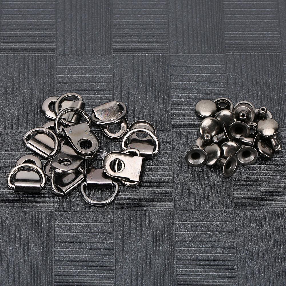 100 Sets Shoelace Hook DRing Eyelet Buckle Brass Shoe Leather Bag DIY Rivet Tool Black 9x14mm
