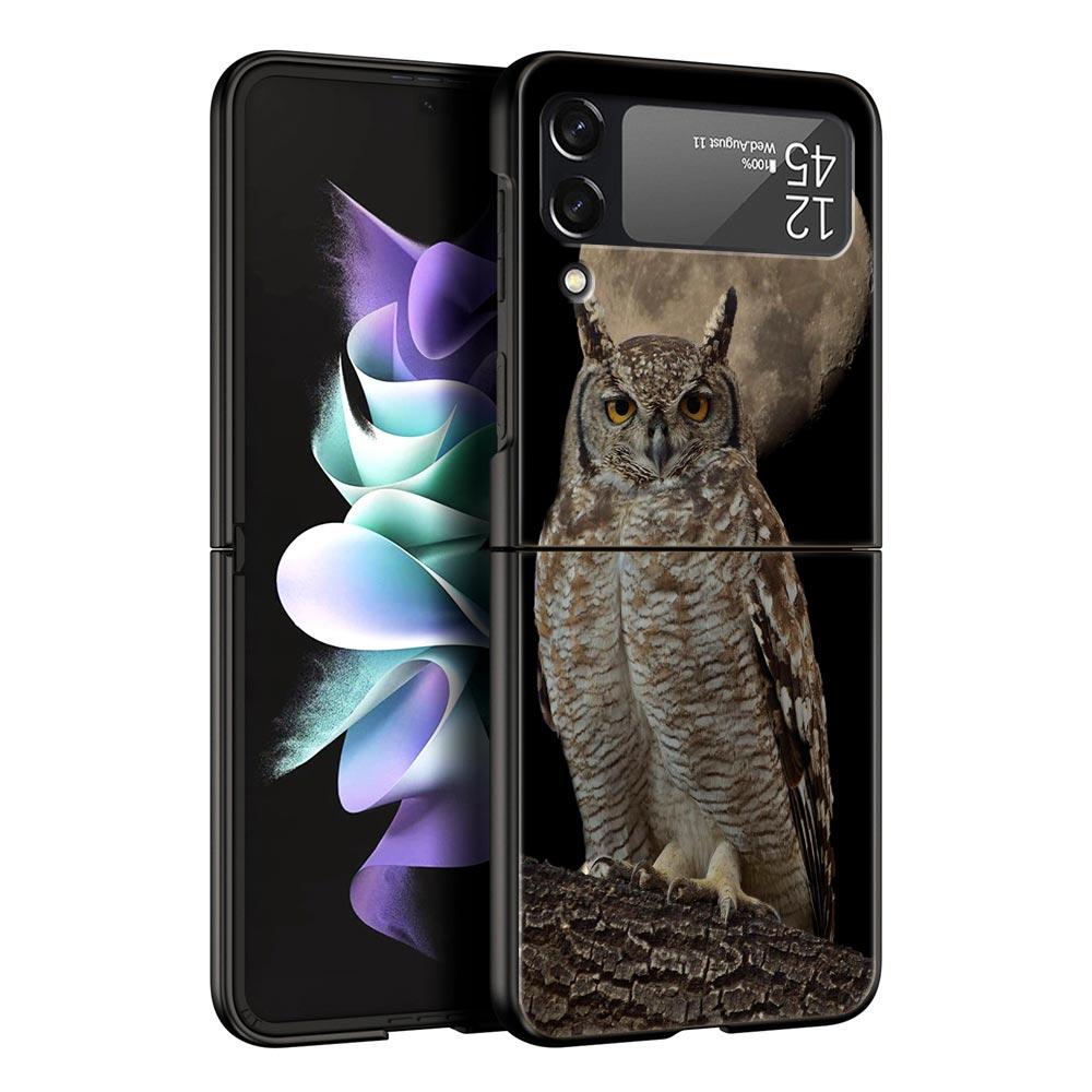 For Samsung Galaxy Z Flip 3 4 5 Hard Black Folding PC Phone Case Cartoon Girl Gifts Lovely Owl For Samsung Z Flip3 Back Cover