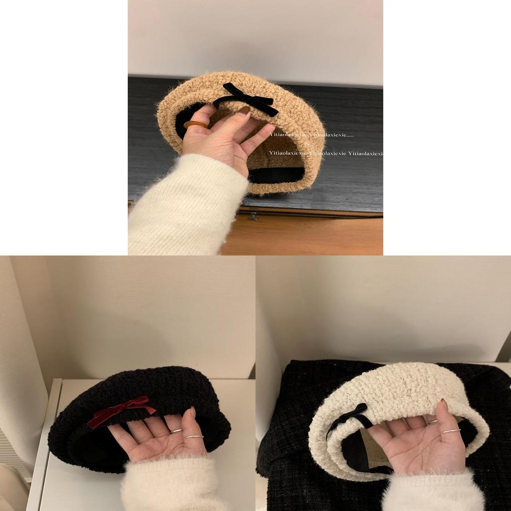 Beanie Hat Women Winter Warm Knit Cotton Blend With Bow Decor For Casual Wear