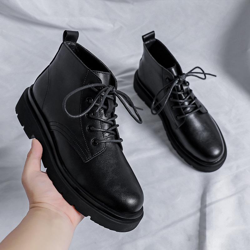 men casual business office formal dress natural leather boots lace up platform shoe cowboy ankle boot spring autumn botas hombre