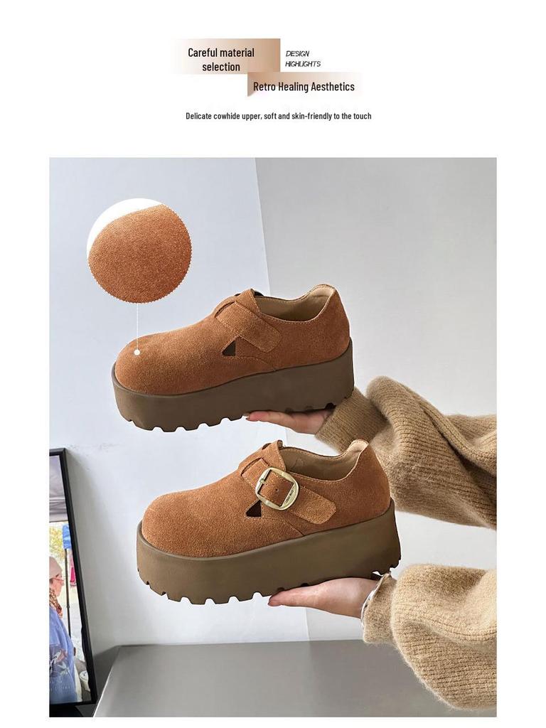 Damen Echtleder Retro Slipper Plateau Schuhe - 2025 Herbstkollektion