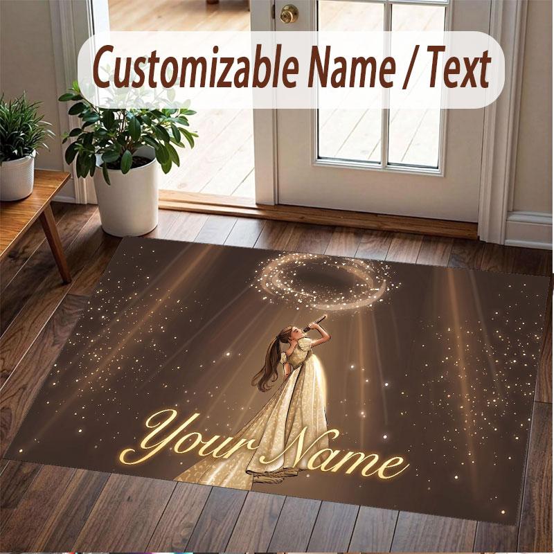 Custom Name Crystal Velvet Rug,Ariana Grande Comfortable Anti Slip Floor Mat For Room Decoration