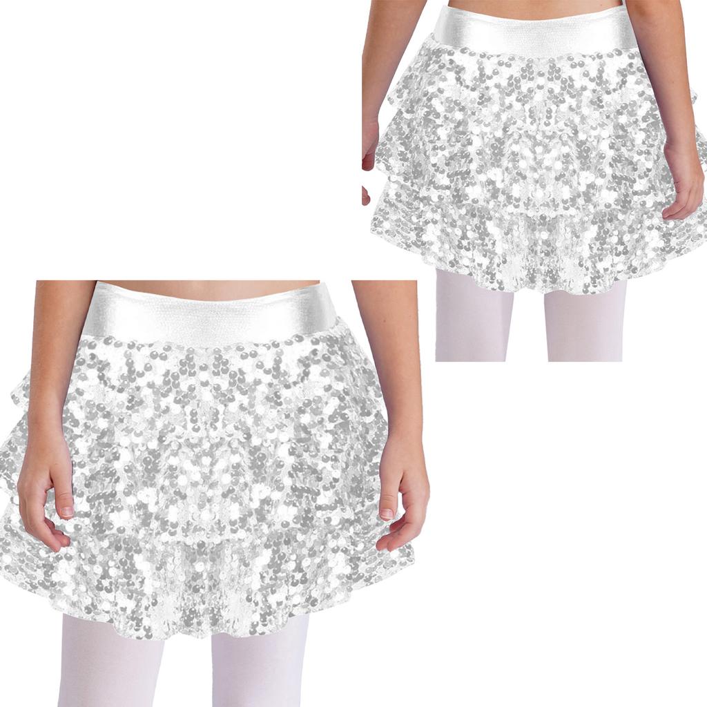 Kids Girls Sequin Metallic Skirted Shorts Jazz Latin Dance Outfits Performance Costume Dancewear