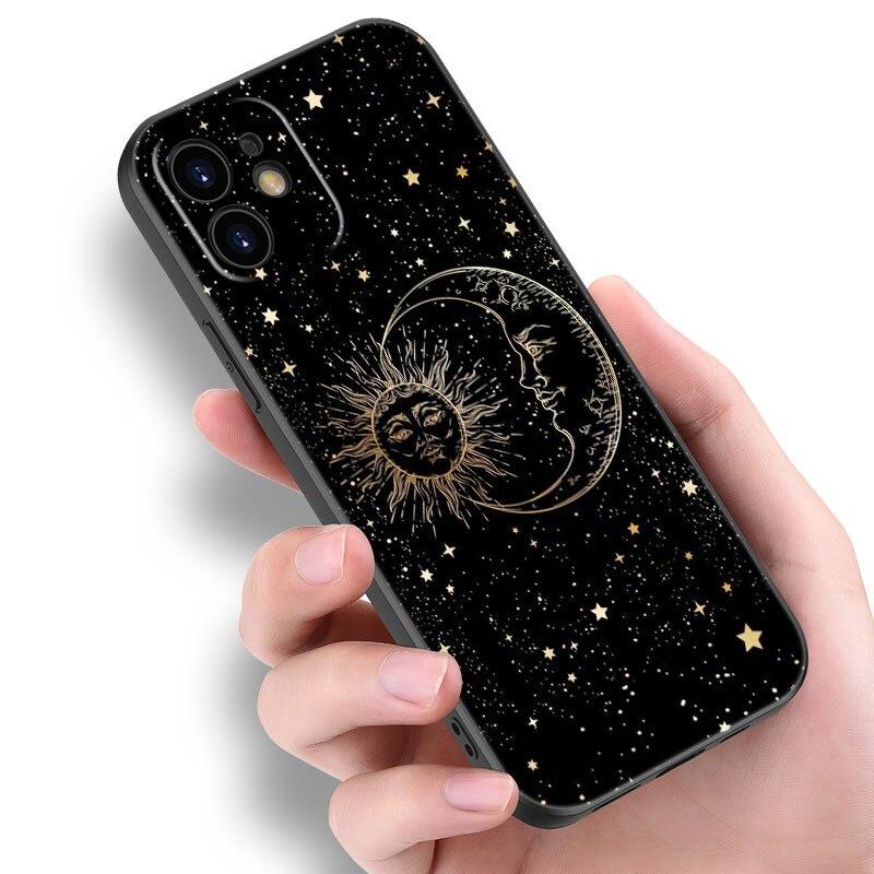 Funny Sun Moon Face Phone Case For Apple iPhone 14 13 12 Mini 11 Pro Max 7 8 XR X XS 7 8 Plus SE 2020 2022 Black Cover