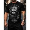 Men's Graphic T-Shirt With Viking Warrior Design, Short Sleeve Crew Neck Tee Featuring Compass And Runes, Bold Statement Shirt For Casual Wear