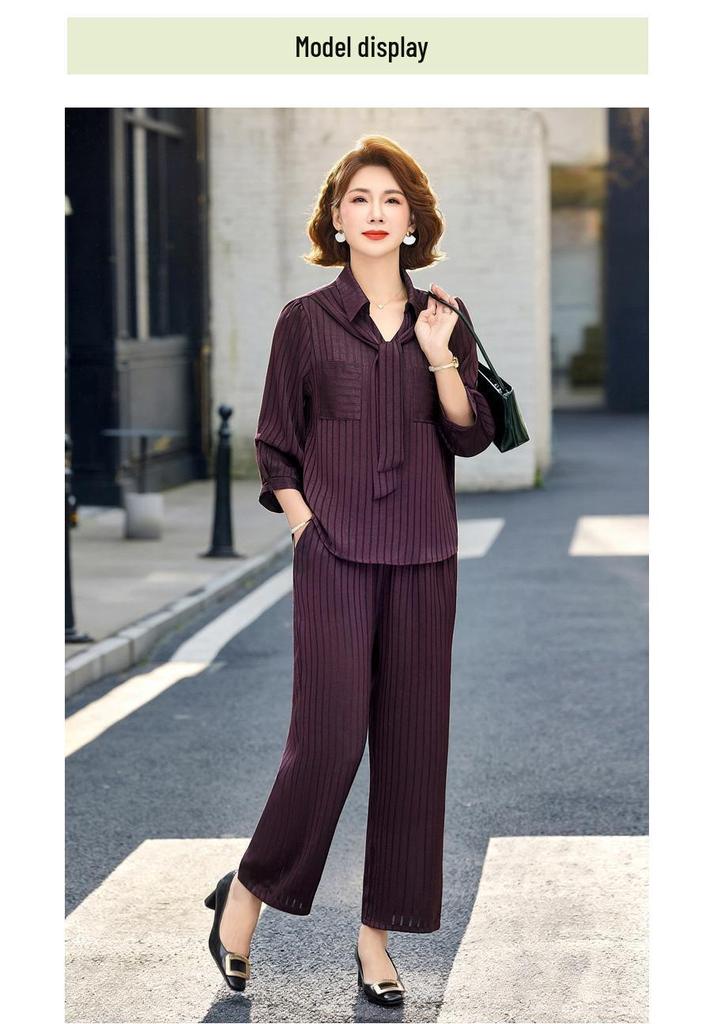 Women's Casual Striped Summer Suit Set 2026: Loose Fashion Slimming Two-Piece with Wide-Leg Pants.