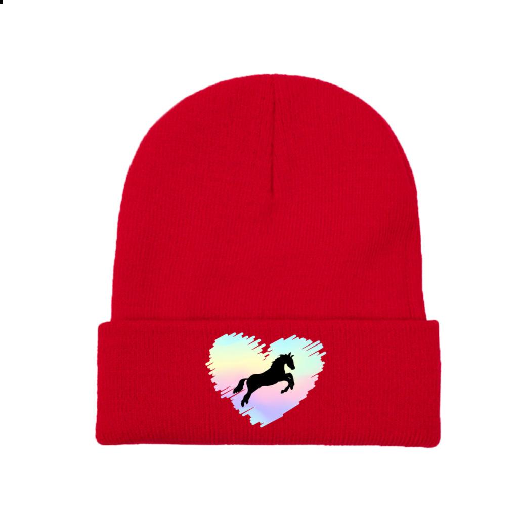 Pferdeliebhaber-Regenbogen-Herz-Strickmütze für Damen, Unisex, Skullies-Mützen, Herbst-Winter-Mützen, Hip-Hop-Kappen