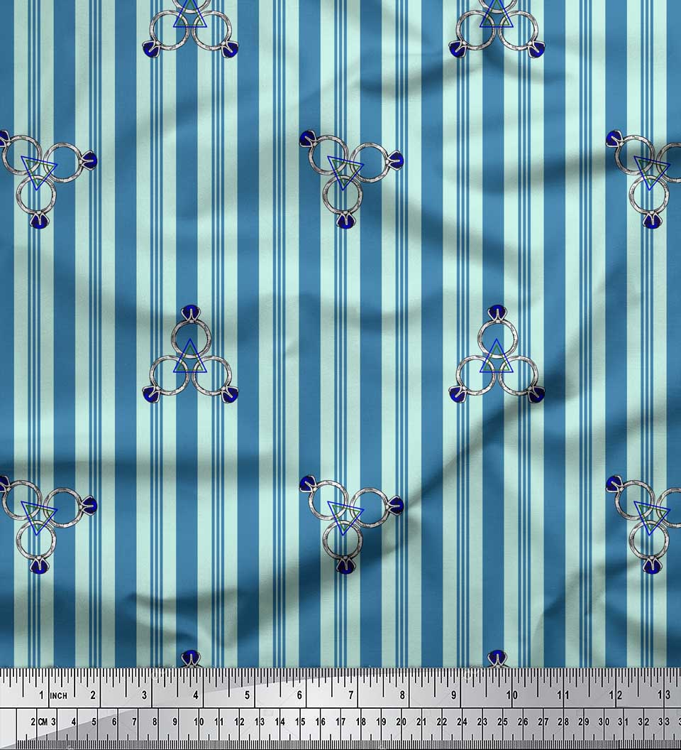 

Тканина Soimoi Blue Japan Crepe Satin Ring & Stripe Print Тканина на метр 42 дюйма 42 Inch Wide - Poly Crepe зелений