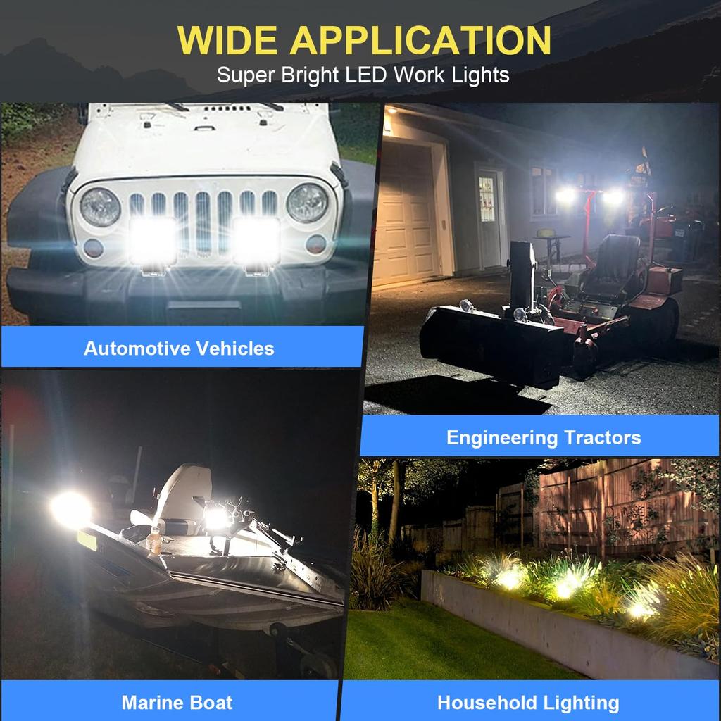Safego 100W LED Work Light, 5-inch, White, 6000K, Spotlight, Narrow Beam (30 degrees), Round Shape, Vehicle Exterior Light, Fog Lamp, Universal, 9-LED