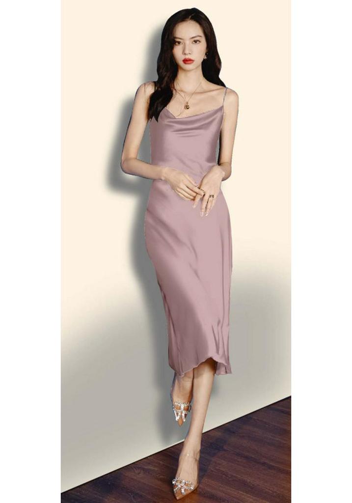 Yaoting Women's Summer Satin Chiffon Nightgown - Silk Camisole Cowl Neck Homewear 2878