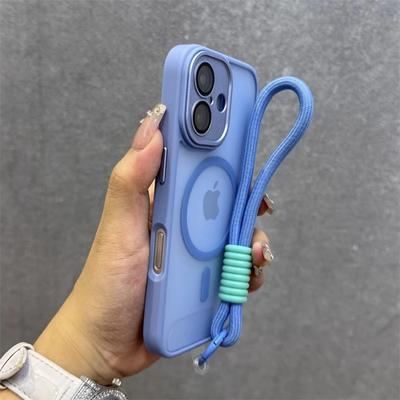 For Magsafe Translucency Contrast Lanyard Case For iPhone 17 Pro 16 15 Pro Max 14 11   Hand Wrist Strap Matte Clear Cover