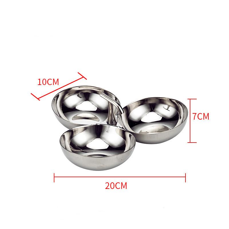 

Silver Stainless Steel Hand-held Dessert Bowl, Round Three Grid Snack, Fruit Plate, Restaurant, Bar KTV, Appetizer Bowl